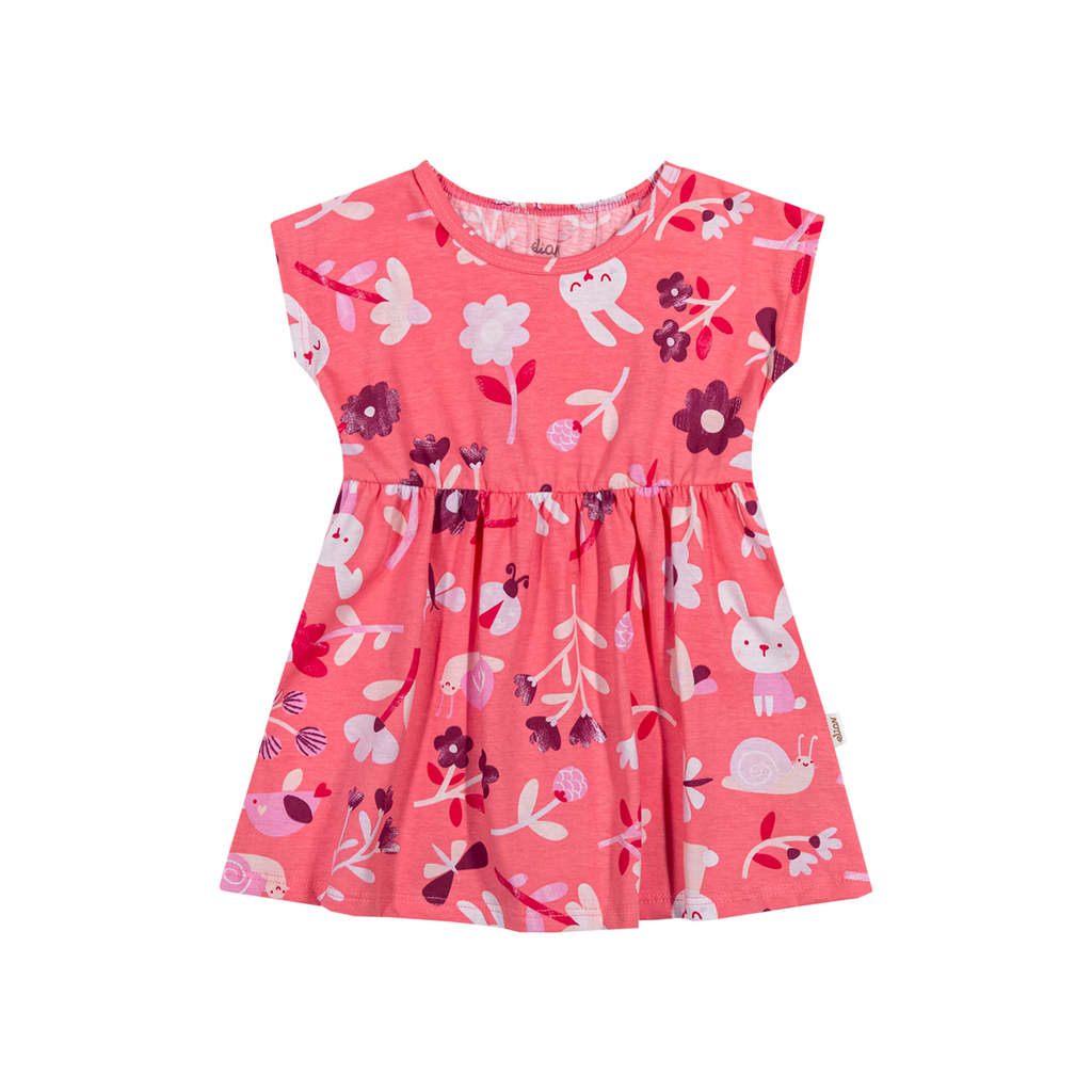 Vestido Bebê Menina Meia Malha Bichinhos Elian Rosa