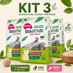 Kit 3 Areia Sanitária De Mandioca Granulado Para Gatos Biodegradável Wisecat 2kg