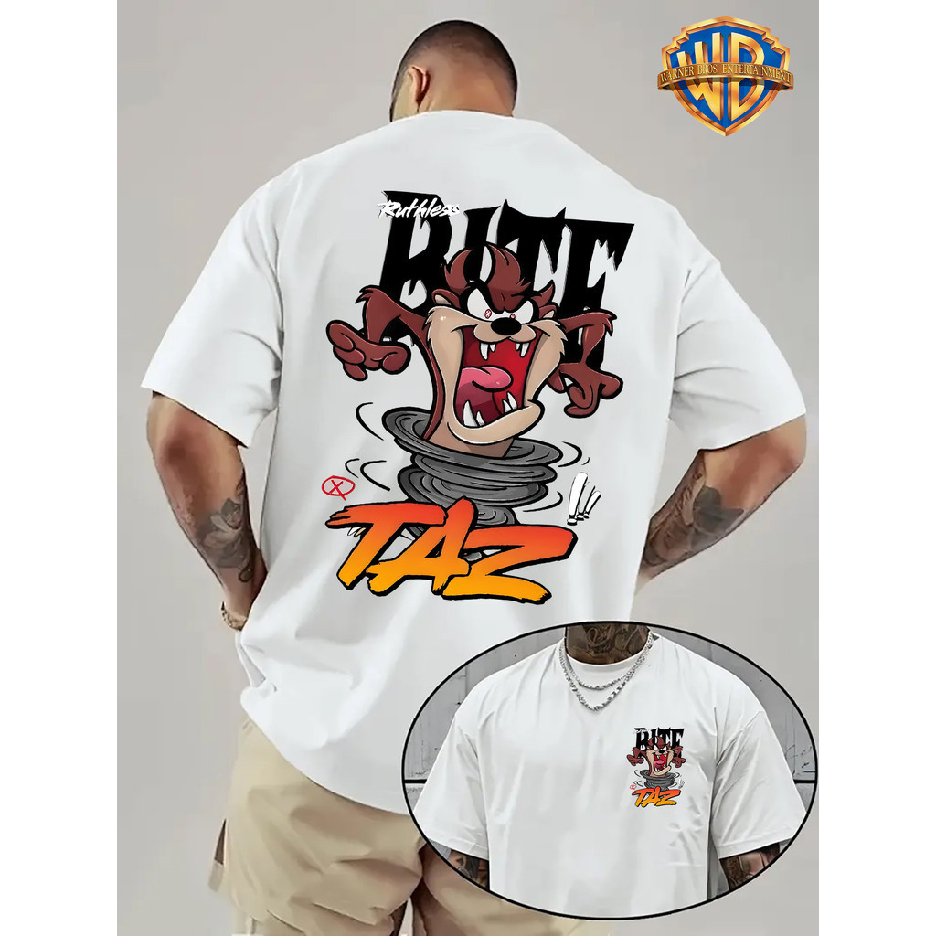 Camiseta 100% Algodão estampa com Desenho Animado apresenta o personagem Taz e texto de graffiti