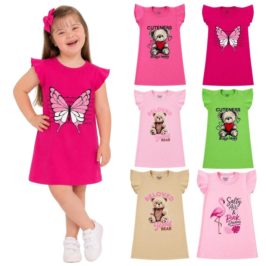 Kits Vestidos Infantil Menina Algodão Cotton Estampas Sortidas Conforto Dia a Dia Do 1 ao 8 Casual