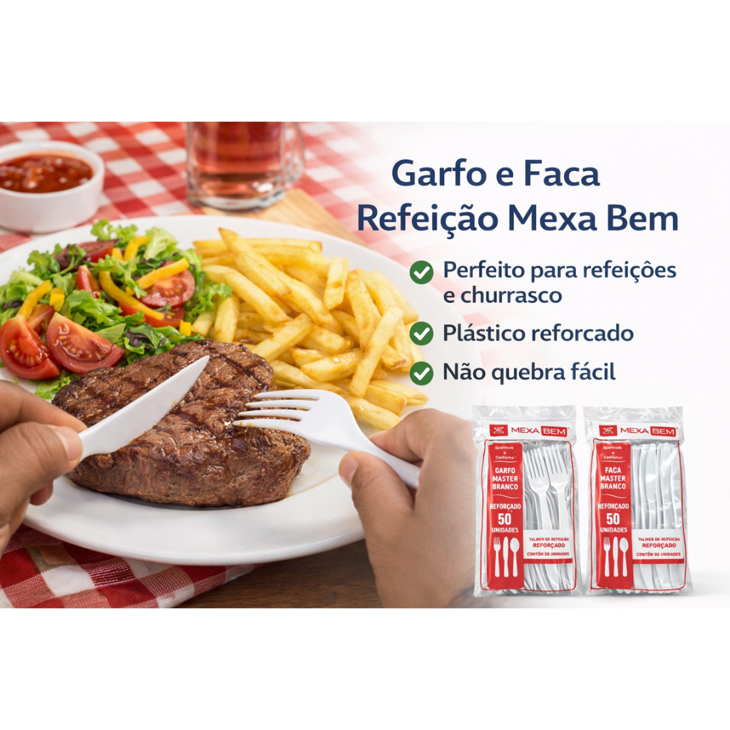 Garfo e Faca Descartável 100 Unidades – 2 Pacotes de 50 Talheres Plásticos para Festa, Churrasco — imagem 2 de 2
