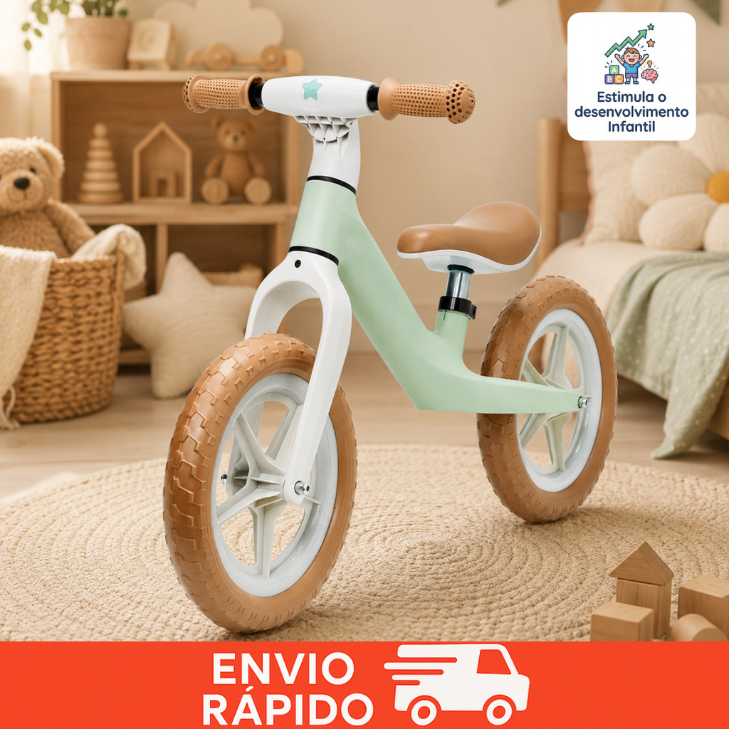Bicicleta Equilíbrio Buba Sem Pedal 2 Rodas Emborrachadas Verde Menino Menina Desenvolvimento Infantil Andador