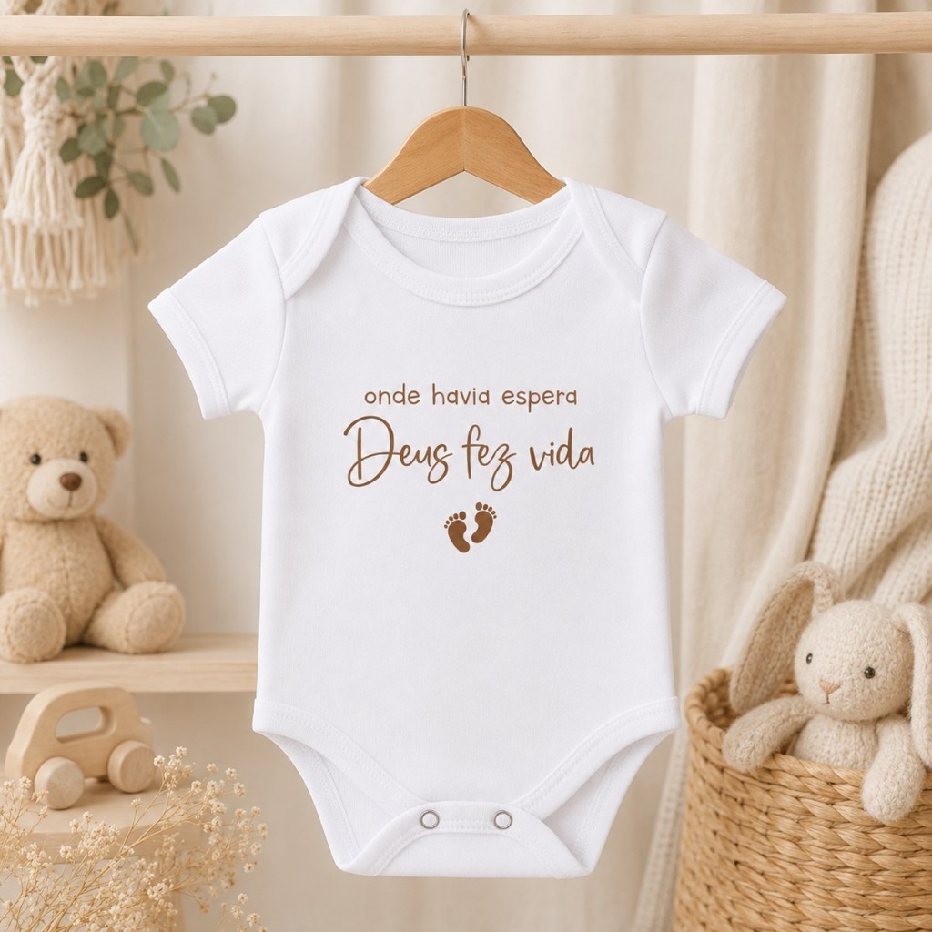 Body Frase "ONDE HAVIA ESPERA, DEUS FEZ VIDA" Anúncio e Revelação da Gravidez MANGA CURTA