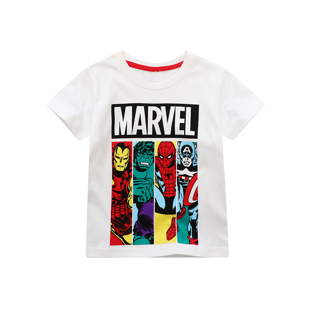 Meninos Marvel puro algodão de manga curta camiseta bebê branco topo crianças roupas de verão pequeno médio crianças mei