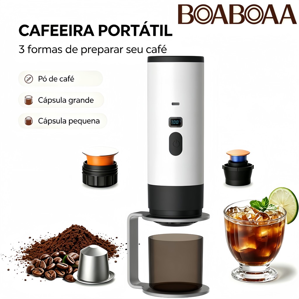 Cafeteira Portátil de Cápsulas Elétrica | Extração por Bomba, Auto‑aquecimento, Espresso e Americano