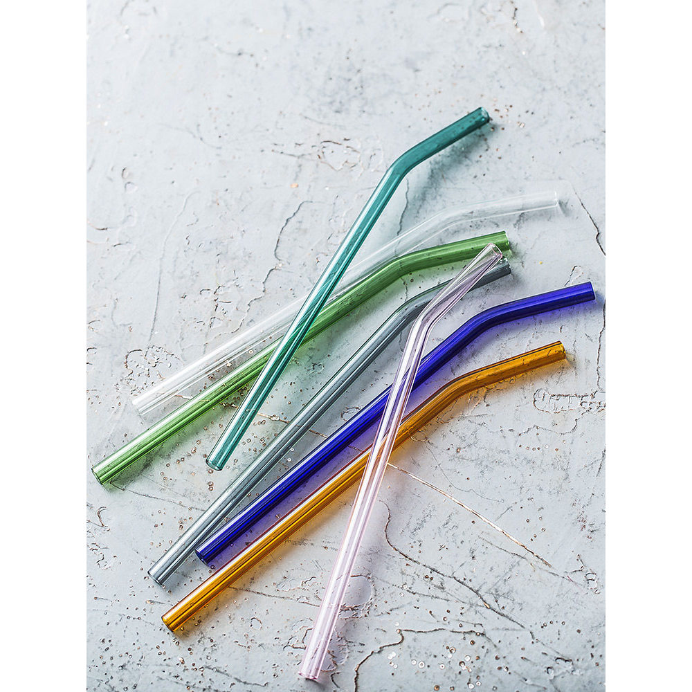 Ins canudos de vidro coloridos estilo nórdico, copo de água transparente, canudos curvos, tubo de bebida de suco, resist
