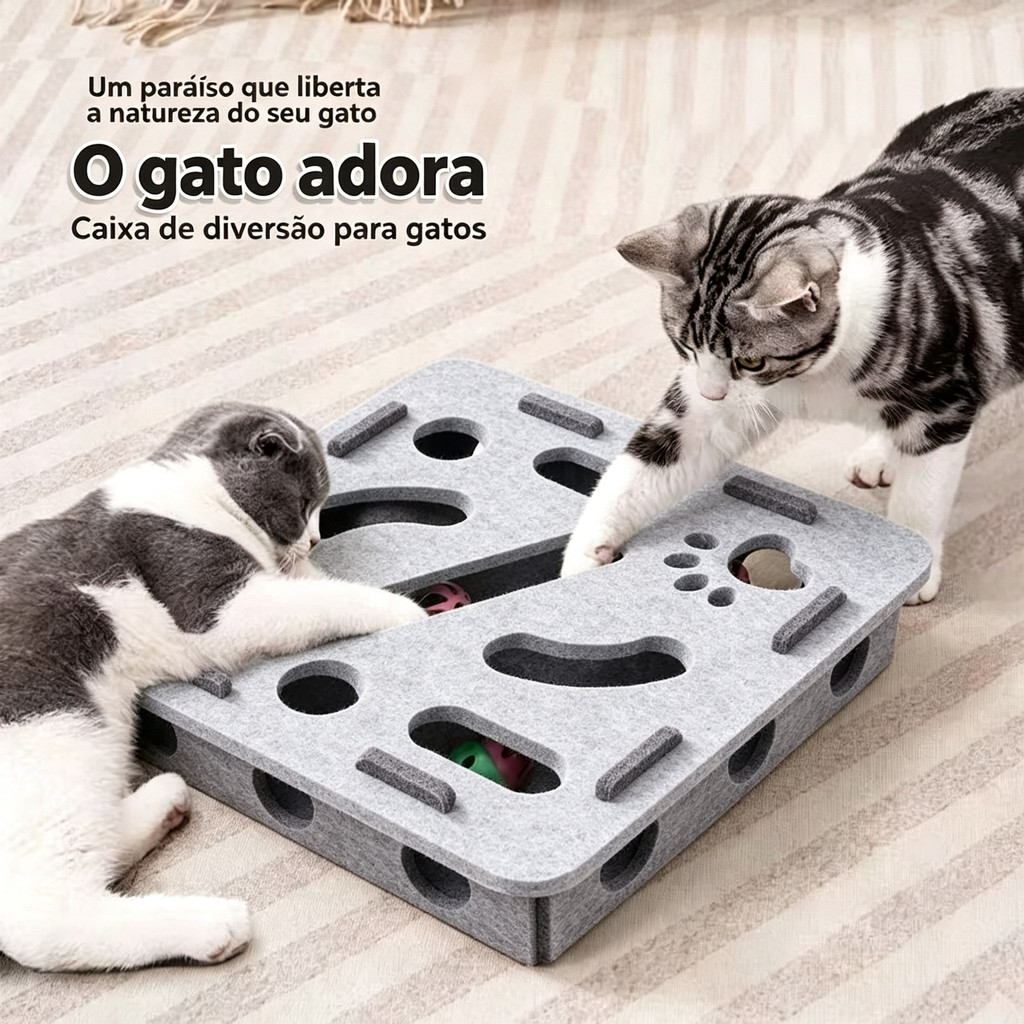 Caixa de diversão para gatos labirinto com bolinhas brinquedo interativo anti tédio de feltro