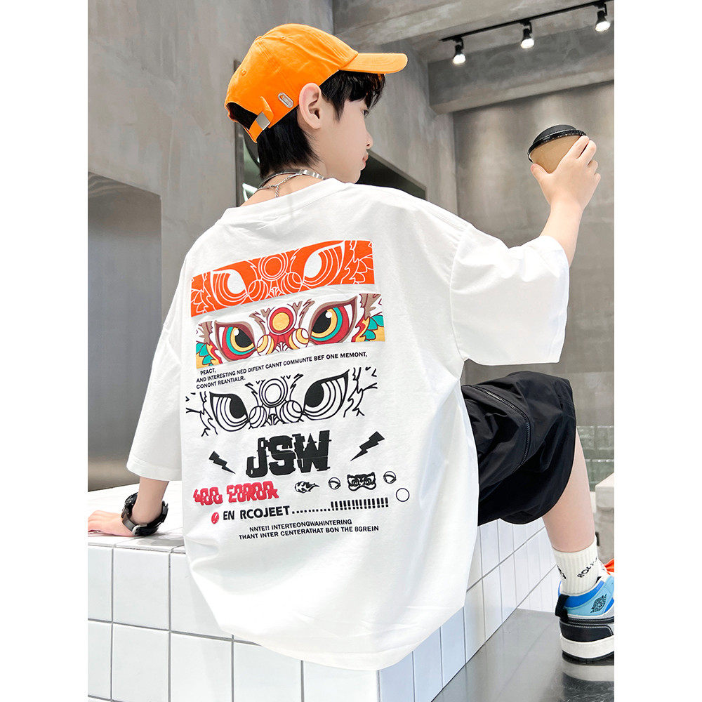 Meninos verão camiseta de manga curta 2026 novo estilo verão estilo fino médio grandes meninos crianças estilo verão bon