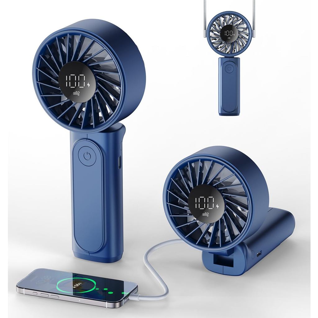 Ventilador portátil, ventilador de mão, ventilador pessoal recarregável de 4000mAh, 180 °   Ventilador de mesa dobrável,