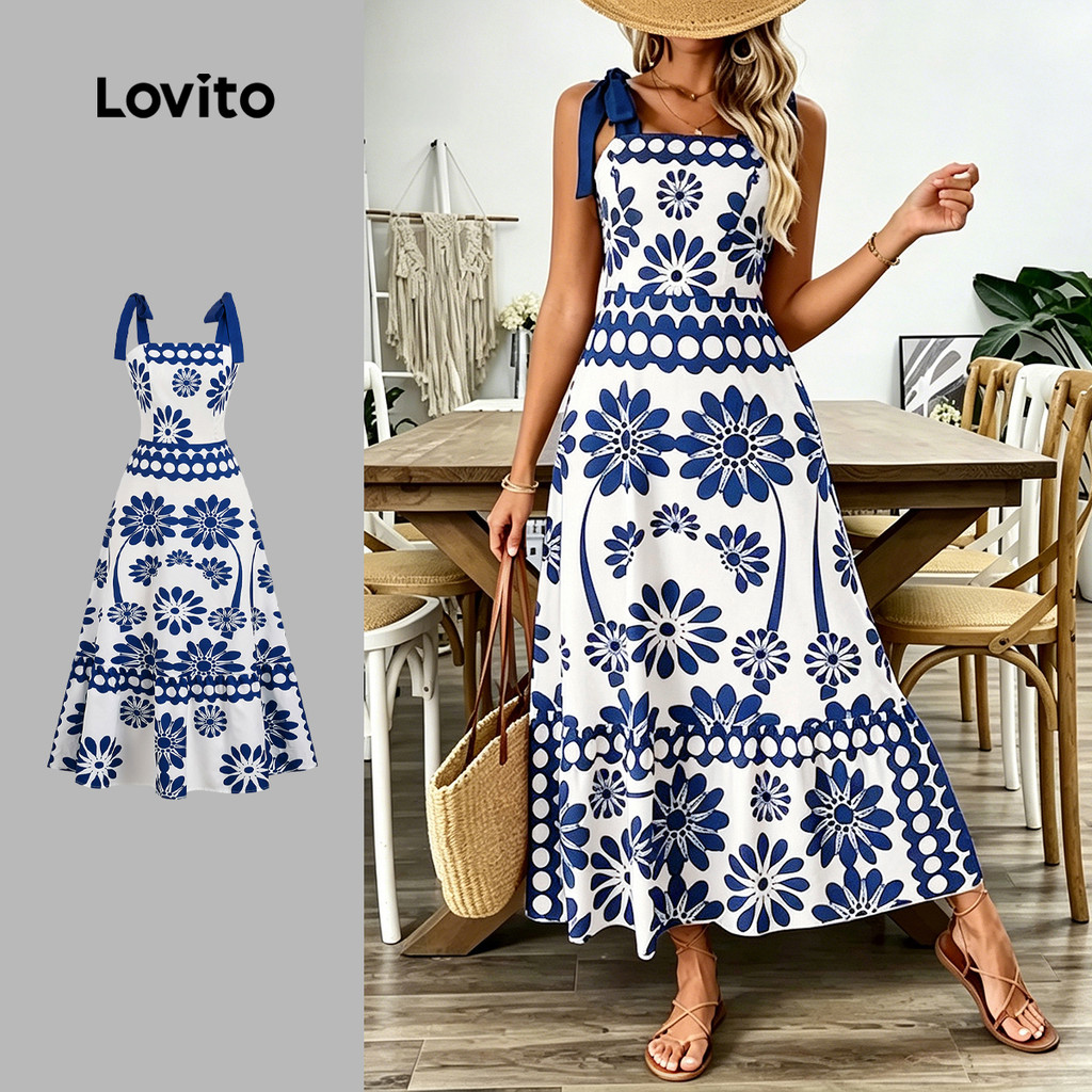 Lovito Padrão de Vestido Boho com Zíper Vestido de Primavera/verão para Mulheres LBL37039