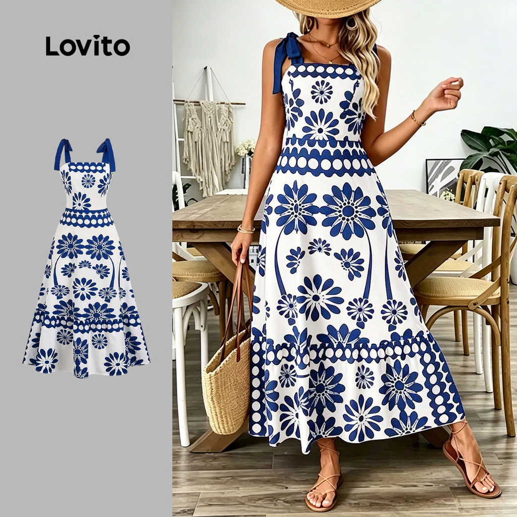 (New Arrival) Lovito Padrão de Vestido Boho com Zíper Vestido de Primavera/verão para Mulheres LBL37039