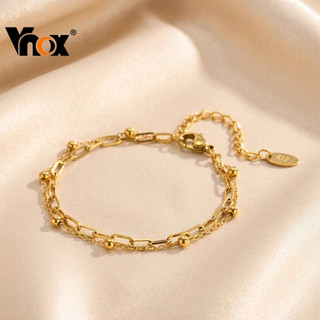 Vnox Pulseira Moderna Em Camadas De Ouro , Aço Inoxidável Para Mulheres , Corrente De Contas E Clipe De Papel , Joias Da