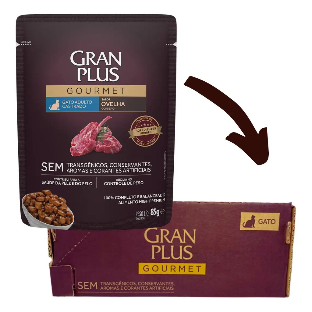 Ração Úmida Gato Castrado Ovelha Sachê 85gr Cx 18un Granplus