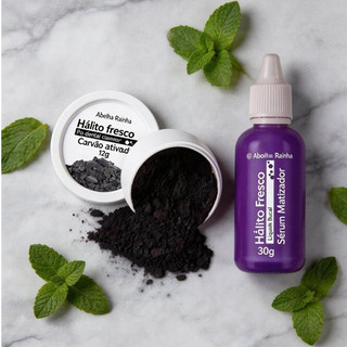 Kit Hálito Fresco – Pó Dental de Carvão Ativado + Sérum Clareador para Dentes Mais Brancos