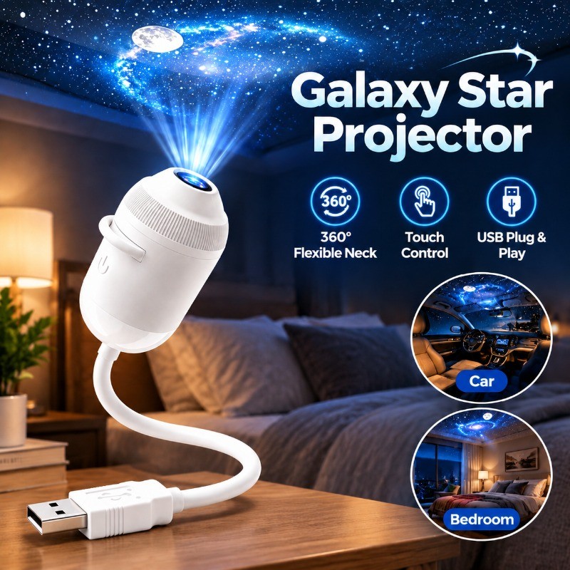Mini Projetor 2 Em 1 De Galáxia De Céu Estrelado , Luz Noturna De Teto De Quarto USB Para Decoração Ambiente Interior De