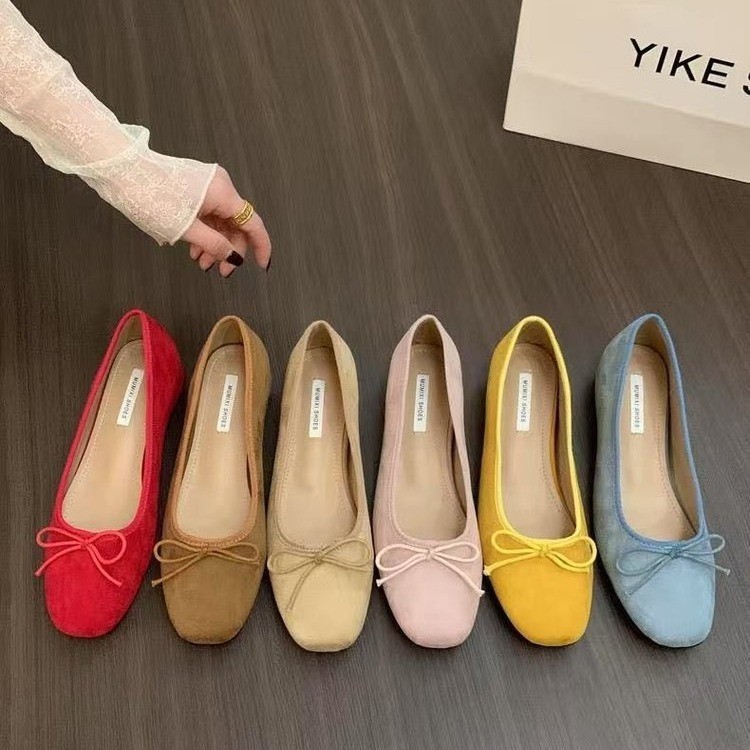 Sapatos de aumento interno francês camurça sapatos de balé feminino 2026 novo estilo primavera outono arco vermelho sapa