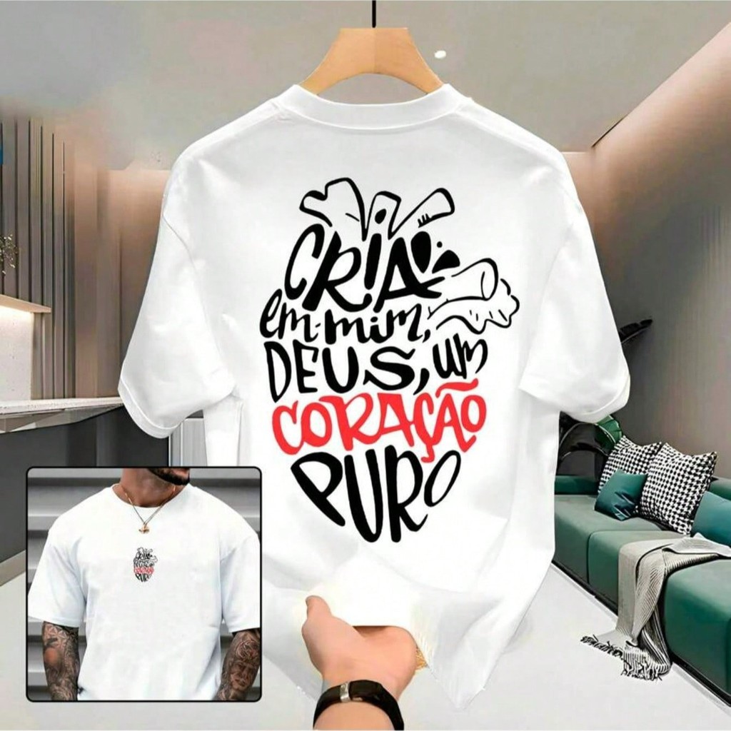 Camiseta Streetwear Masculina 100% Algodão Estampada Coração Camisa Unissex Premium Barata