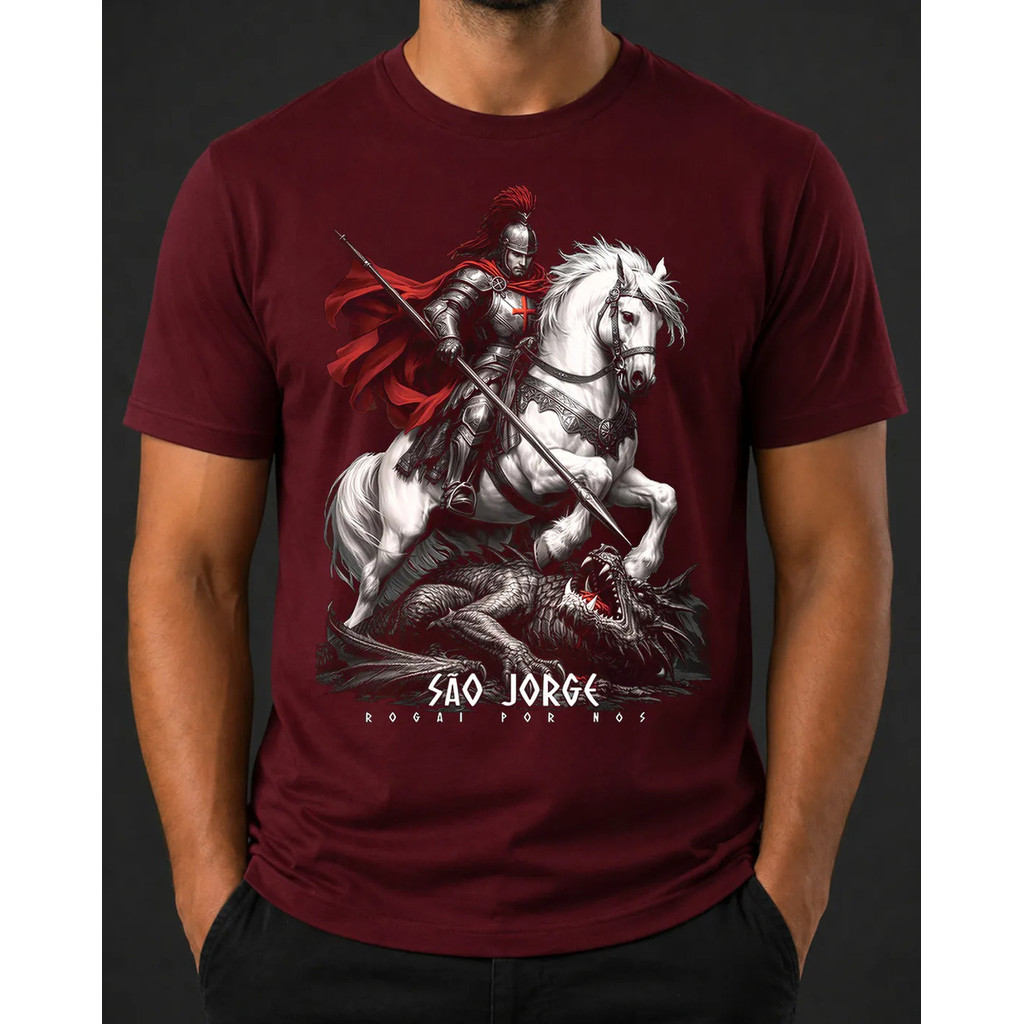 Camiseta São Jorge Camisa Católica 100% Algodão Premium