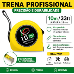 Trena 5/7.5/10 Metros Profissional Emborrachada com Trava Fita Aço Carbono Alta Precisão Resistente