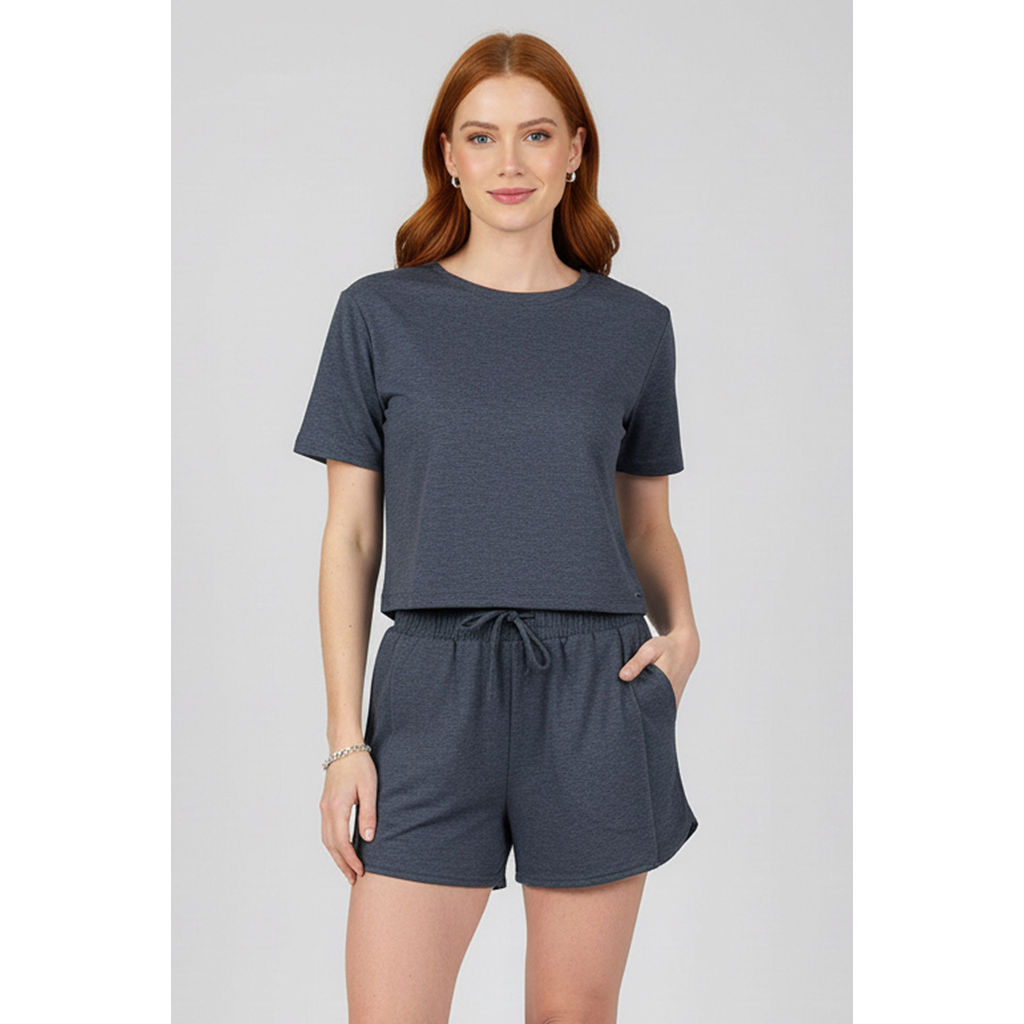 Conjunto Curto Feminino Malha Dublada Marialícia Preto