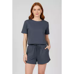 Conjunto Curto Feminino Malha Dublada Marialícia Preto