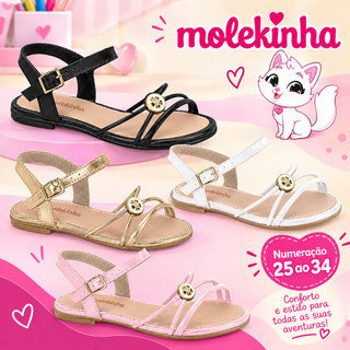 Sandália Infantil Menina Molekinha Rasteirinha de Tiras
