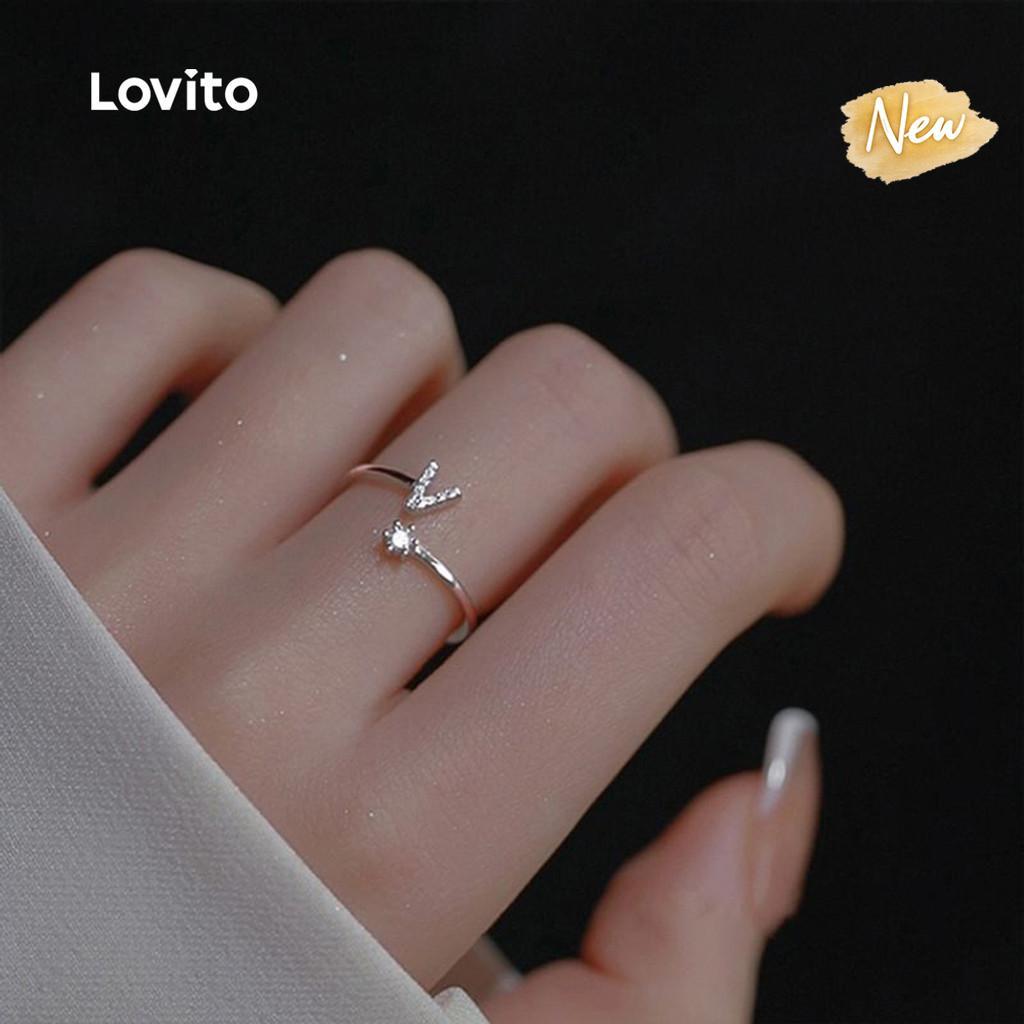 (New Arrival) Lovito Anéis Elegantes De Metal Metal Com Letras Letras Da Moda Coreana RGD001BR009