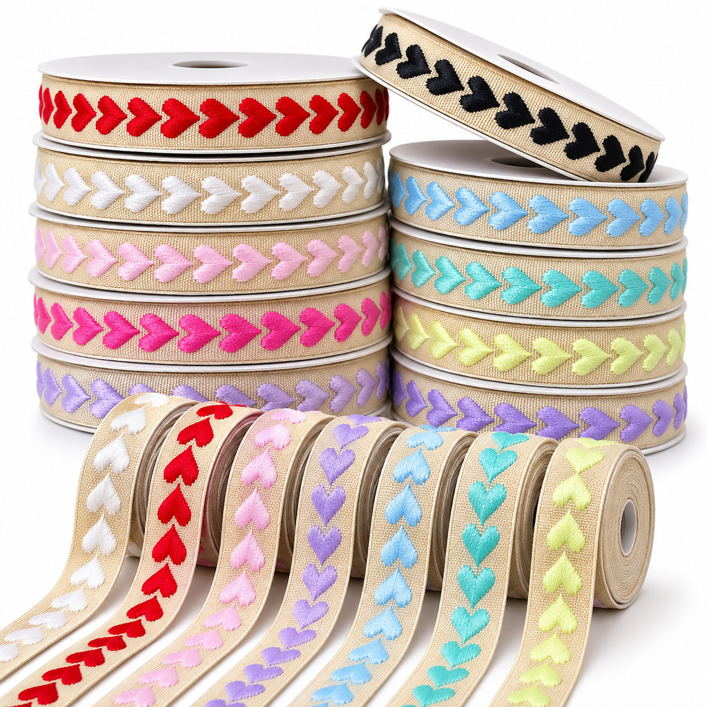 Fita Coração Bordada 10mm Importada Para Laço, Tiara, Artesanato, Presente 2 A 6m