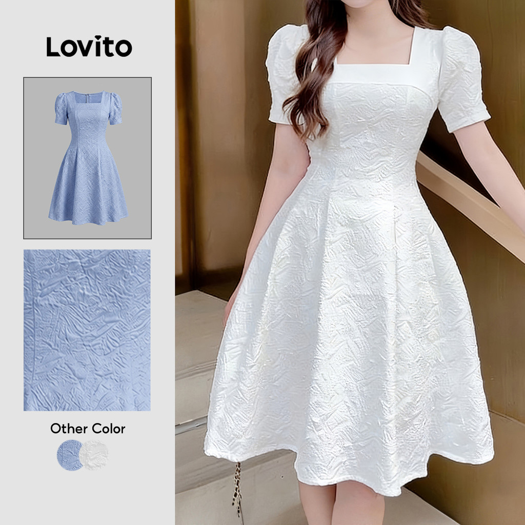 Lovito Elegante Vestido Branco Feminino com Zíper Primavera/Verão L182LD052