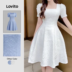 Lovito Elegante Vestido Branco Feminino com Zíper Primavera/Verão L182LD052