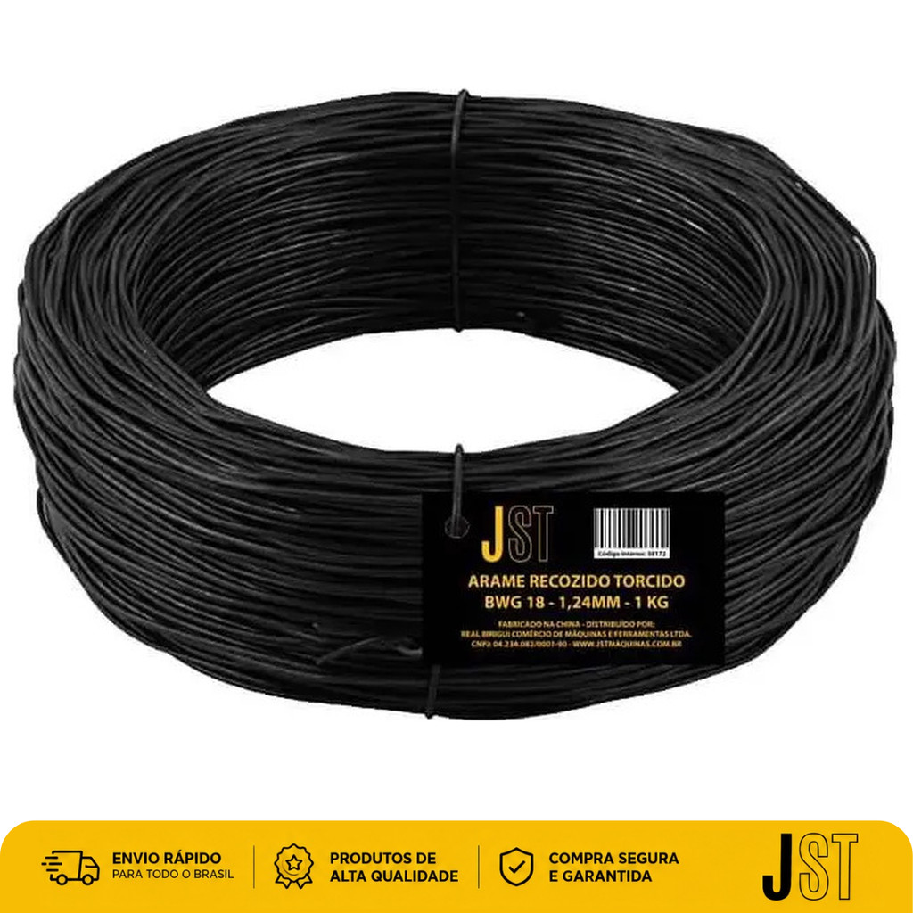 Arame Recozido Torcido BWG18 1,24mm 1kg JST Amarrar Ferragem Rolo 104m