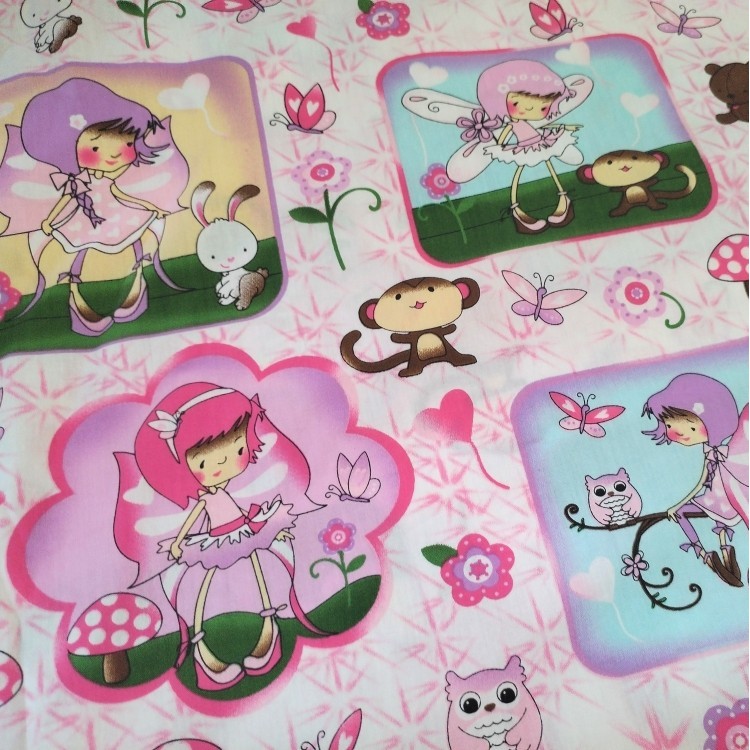 Desenhos animados impressos algodão puro simples tecer pequena princesa vestido tecido artesanal DIY saco das crianças r