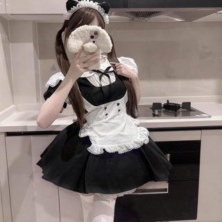 Japonês preto branco clássico vestido de empregada cos bonito macio menina lolita lolita terno vestido de empregada
