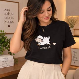 Camiseta T-Shirt 100% algodão Feminina Moda Evangélica "Ovelha Encontrada" Cristã