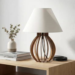 Abajur de Mesa Criado Mudo MDF Marrom Madeira Luminária Cabeceira Quarto Sala Decoração