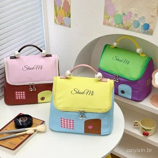 Bolsa de Maquiagem de Viagem Impermeável de Grande Capacidade com Design de Casa Fofa Dopamina GUWY