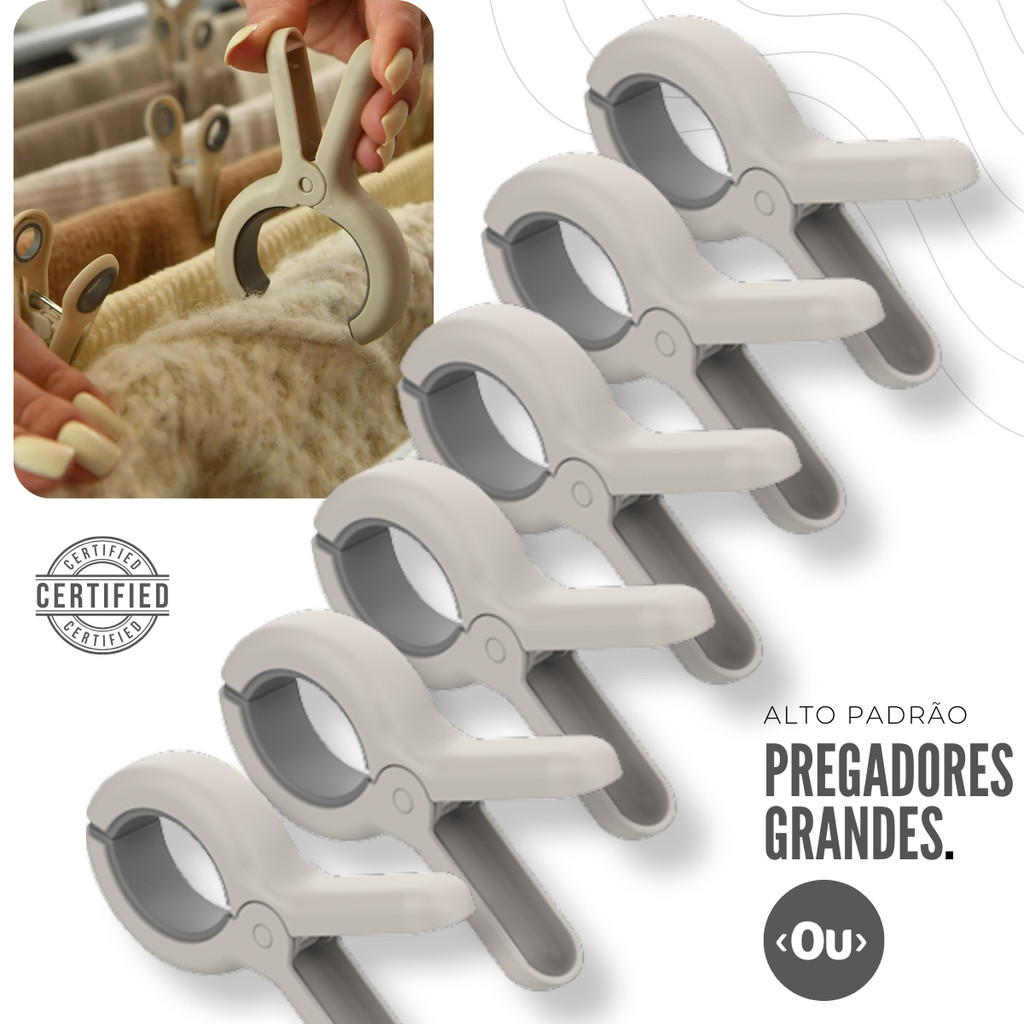 Kit 6/12 Prendedores Grande Refoçado OU Varal Roupa Pregador Resistente Flow Clips