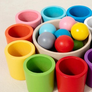 Copo de madeira Montessori para classificação de cores na primeira infância, um brinquedo educativo de madeira para reco