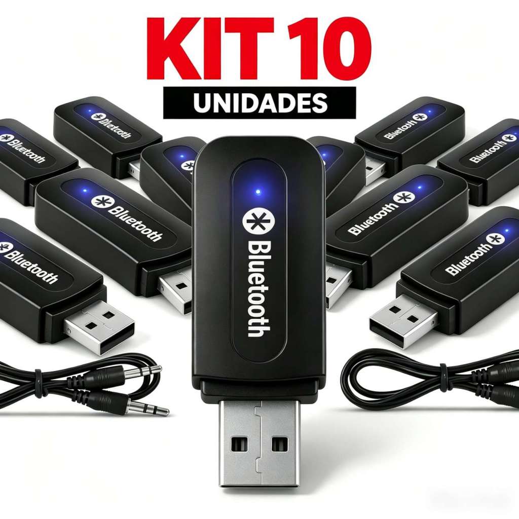 kit 6 /10 Receptor Bluetooth P2 Para Carro Som Automotivo USB (3,5mm)