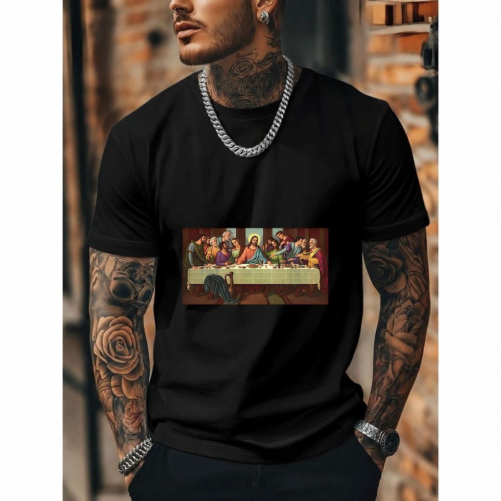 [Premium Algodão Puro]TAC Camiseta Oversized Masculina e Feminina, Estampa Cenáculo, Estilo Casual, Madeira 100% Algodão