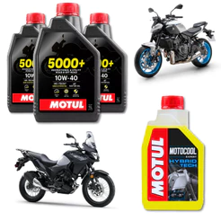 KIT TROCA DE ÓLEO 3 MOTUL 5000+ 10W40 4T + 1 MOTOCOOL 1L AMARELO YAMAHA R3 MT03