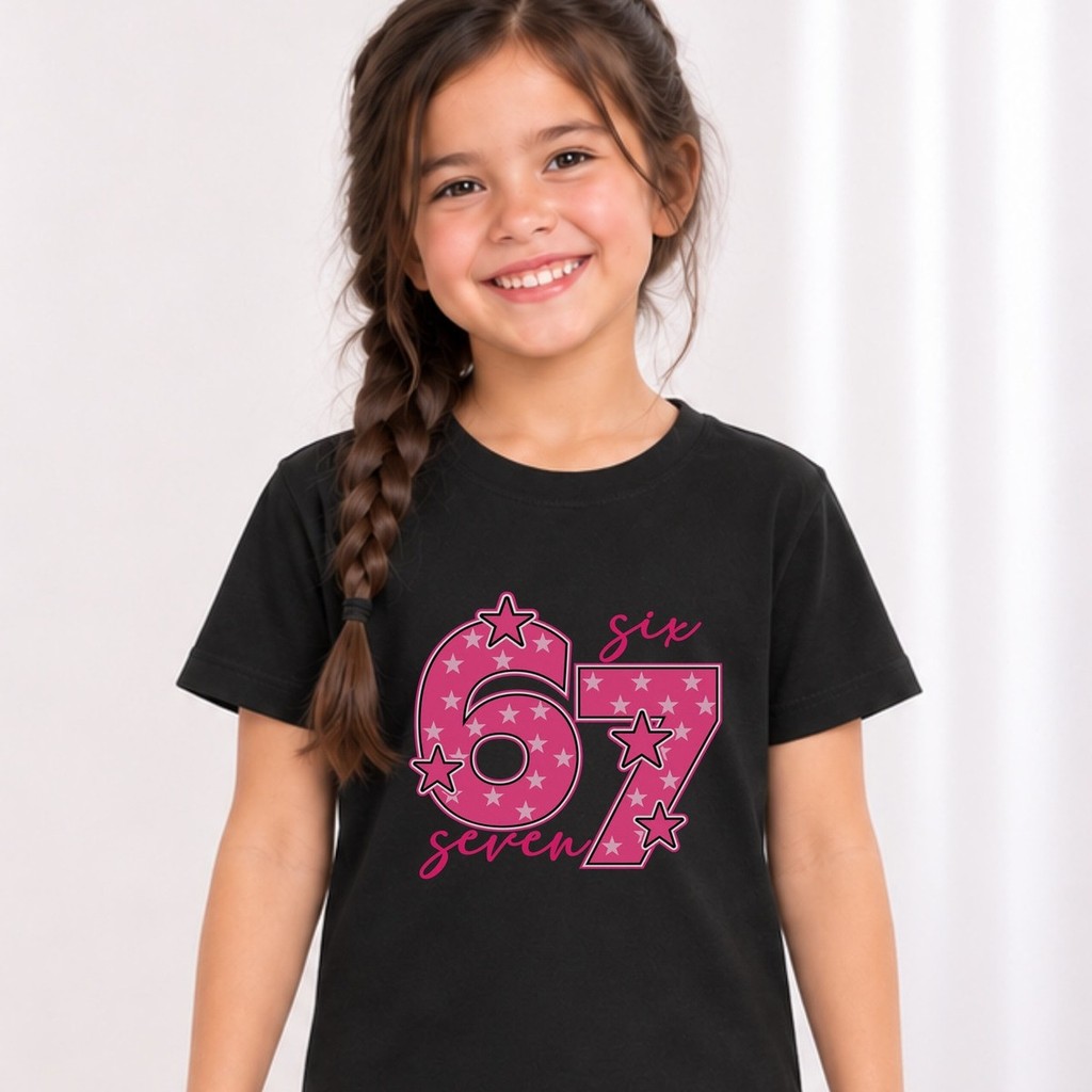 Camiseta Divertida Aniversário Seis Sete Infantil Menina Estampada 100% Algodão Fim de Semana Presente Rolê