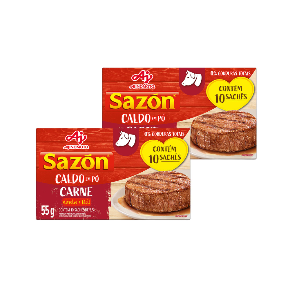 Kit 2 Caldo em Pó SAZÓN® 10 Sachês Carne