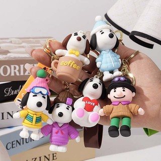 Chaveiro de Snoopy em estilo cartoon, adorável boneco 3D, pingente para mochila de casal, lembrancinha para parques de j