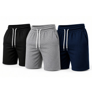 Kit 3 Bermudas Masculinas Moletom Academia Musculação Treino Corrida Fitness Esporte com Bolsos