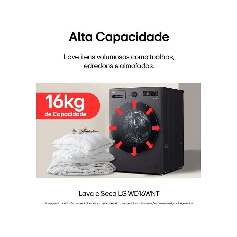 Lava e Seca Smart LG 16kg WD16GNT Motor Inverter Direct Drive Água Fria e Quente Black Inox — imagem 2 de 2