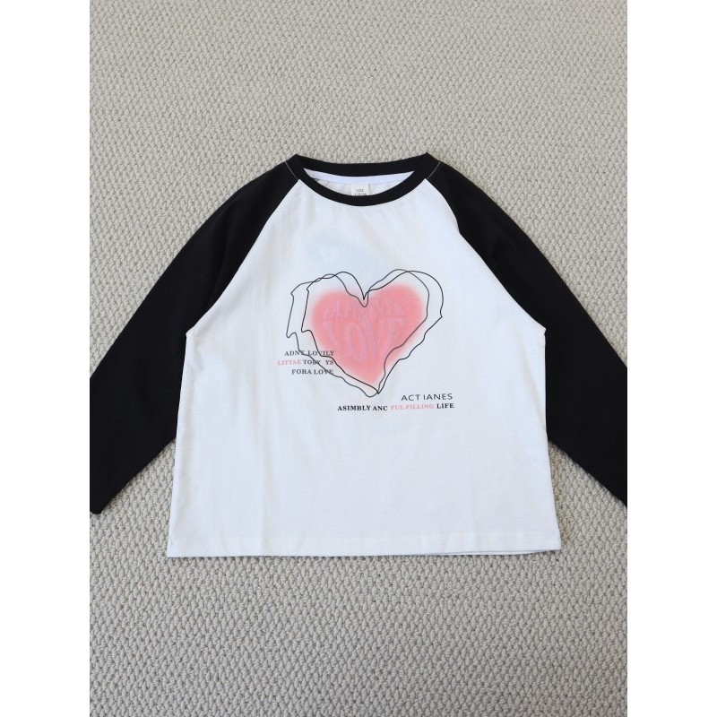 Meninas médias grandes crianças impressas cor combinando em torno do pescoço de manga comprida camiseta All-Match Bottom
