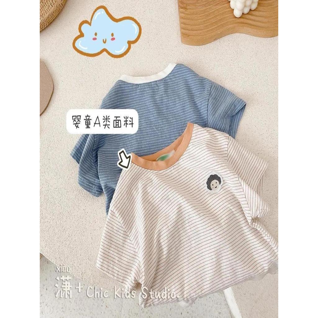 2026 verão novo estilo estilo coreano estilo ocidental listrado crianças de manga curta camiseta meninos meninas bebê me