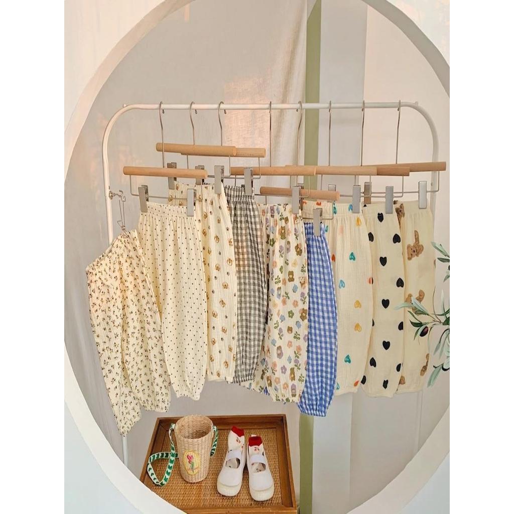 2026 Roupas de verão para bebês, meninos, meninas, uso externo, camada dupla, gaze de algodão, calças mosquiteiras, calç