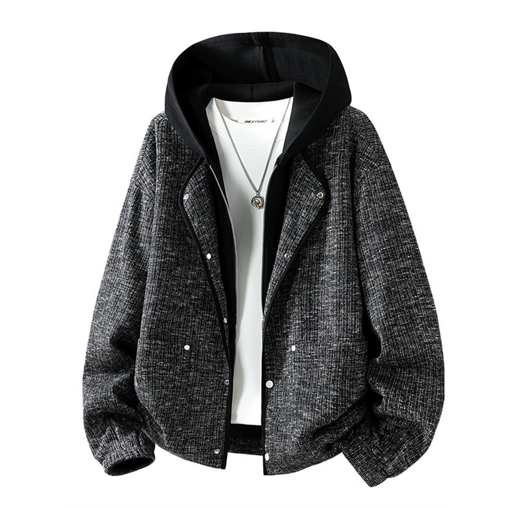 9XL jaqueta com capuz masculina falsa de duas peças solta jaqueta de carga primavera outono mais gordura plus Size na mo